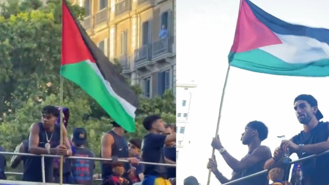 Lamine Yamal går viralt med et palestinsk flagg i Barças ligafeiring