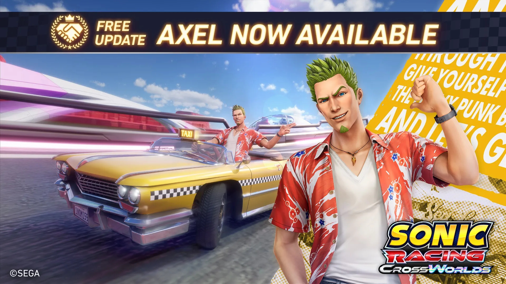 Axel, sjåføren fra Crazy Taxi, har nå sluttet seg til oss Sonic Racing: Crossworlds