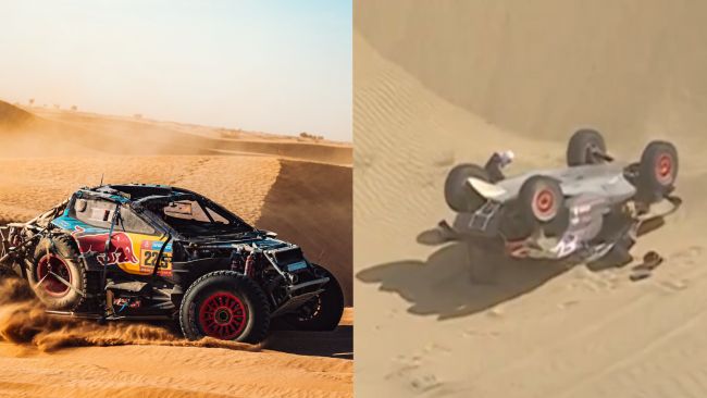 Den regjerende Dakar-mesteren Carlos Sainz Sr. måtte bryte på grunn av ulykke
