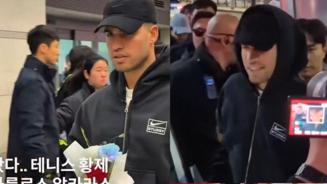 Carlos Alcaraz blir møtt av dusinvis av fans i Sør-Korea før kampen mot Sinner